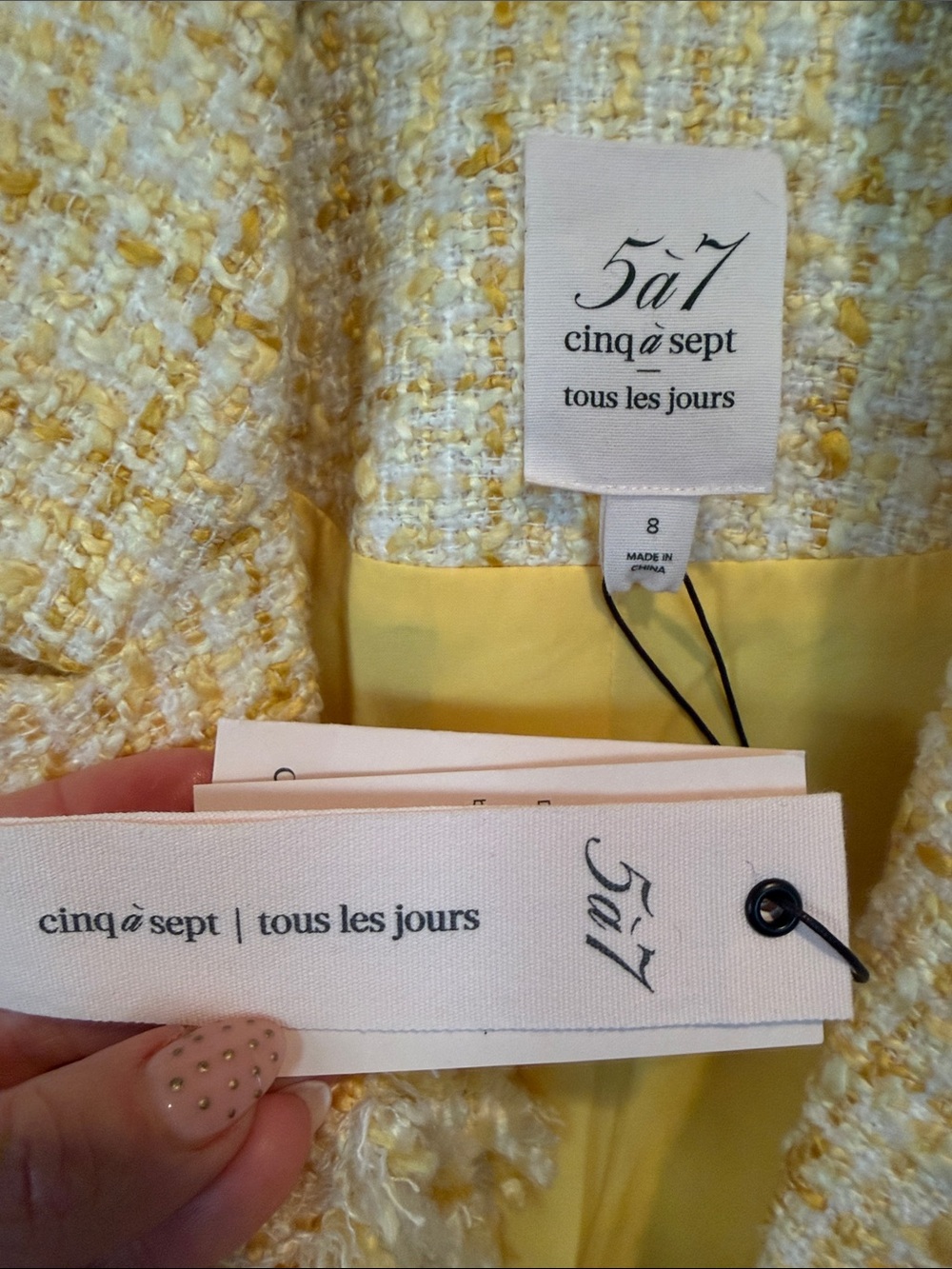 Cinq a Sept Yellow Tweed Bouclé Blazer with Floral Detail - Picture 2 of 5